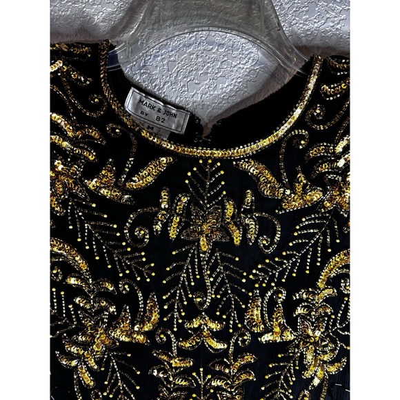 VTG Mark & John By B2 Dress 100% Silk, Keyhole Back, Sequins & Beaded Cocktail M - Picture 5 of 15